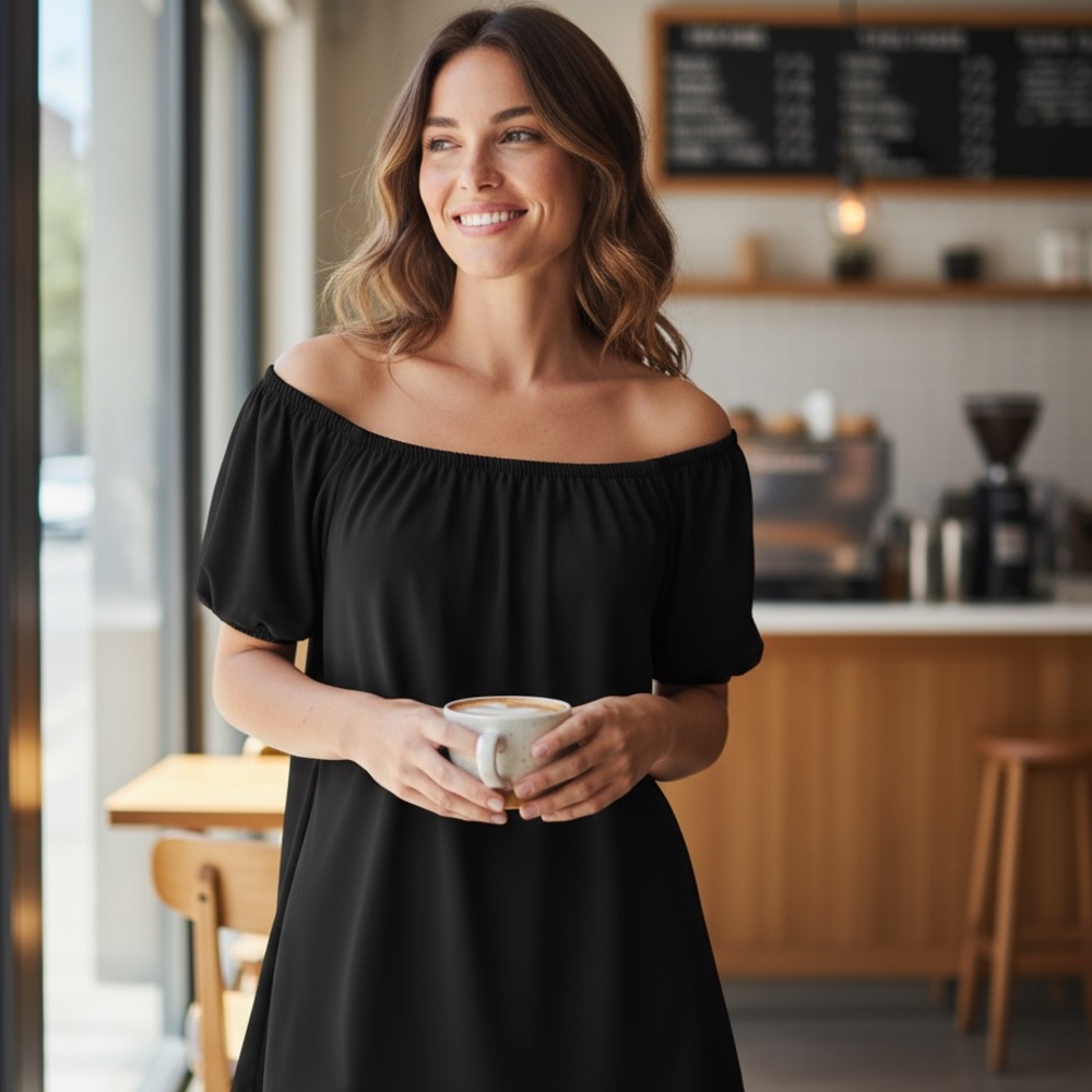❤️ RD Style Black Off The Shoulder Mini Dress